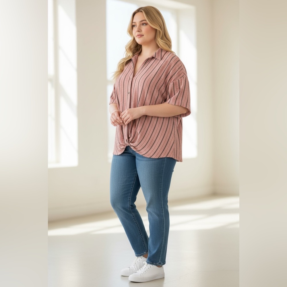 Casual Pink Striped Button Down Shirt - Picture 1 of 3